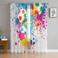 Household supplies MH Färgglad Fotbollsmålningskonst Fotboll Skira Gardiner för Vardagsrumsdekoration Fönstergardiner Kökstyll Voilegardiner W135 x H115cm x1 blue