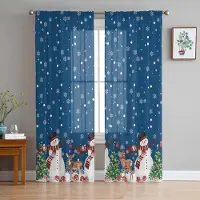 Household supplies MH Jul Vinter Hjort Skira Gardiner för Vardagsrumsdekoration Fönstergardiner Kök Tyll Voile Gardiner W135 x H115cm x1 blue