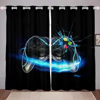 Yiran Furniture Gaming Spelare Gardiner Draperier för Pojkrum Fönsterbehandlingar Tonåringar Speldekoration Fönstergardiner Fönster Cortinas 2 Delar W50xH130(CM)x2pcs&HOOK
