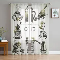 Household supplies MH Dekoration för kaffeälskare Skira gardiner för vardagsrumsdekoration Fönstergardiner för köket Tyll Voile Organza-gardiner W135 x H115cm x1 white