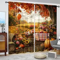 Household supplies MH 2 st Gardin med tryckt pumpamönster för skördefest Heminredning - Stångficka Fönsterbehandling för Sovrum, Kontor, Kök, 107cmX160cm X 2pcs