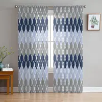 Household supplies MH Geometriska Blågrå Mid-Century Skira Gardiner för Vardagsrumsdekoration Fönstergardiner Kökstyll Voile Organza Gardiner W135 x H115cm x1