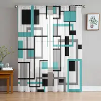 Household supplies MH Nordiska Retro Medeltida Geometriska Abstrakta Blå Skira Gardiner för Vardagsrumsinredning Fönstergardiner Kök Tyll Voile Gardiner W135 x H115cm x1