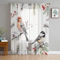 Household supplies MH Julig Rödhake Bär Barr Genomskinliga Gardiner för Vardagsrumsdekoration Fönstergardiner Kök Tyll Voilegardiner W135 x H115cm x1 white
