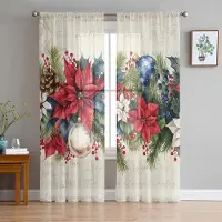 Household supplies MH Jul Vattenfärg Julstjärna Skira Gardiner för Vardagsrumsdekoration Fönstergardiner Kök Tyll Voile Gardiner W135 x H115cm x1
