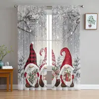 Household supplies MH Jul Vinter Snöscen Tomte Grå Skira Gardiner för Vardagsrumsdekoration Fönstergardiner Kök Tyll Voile Gardiner W135 x H115cm x1