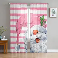 Household supplies MH Julgnomar Rosa Ränder Skira Gardiner för Vardagsrumsdekoration Fönstergardiner Kök Tyll Voile Gardiner W135 x H115cm x1