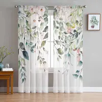 Household supplies MH Aquarell Växter Blad Blommor Skira Gardiner för Vardagsrumsdekoration Fönstergardiner Kök Tyll Voile Organza Gardiner W135 x H115cm x1