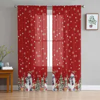 Household supplies MH Julgran Snögubbe Katt Ekorre Snöflinga Kula Röd Skira Gardiner Rumsdekor Fönstergardin Kök Tyll Voile Gardiner W135 x H115cm x1 brown