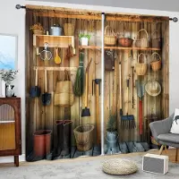 Household supplies MH 2 st Om Trädgårdsredskap Tryckt Gardin för Heminredning - Stångficka Fönsterbehandling för Sovrum, Kontor, Kök, Vardagsrum 52.5cmX116cm X 2pcs