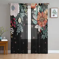 Household supplies MH Bohemisk Abstrakt Stil Blommor Växter Svarta Skira Gardiner för Vardagsrumsinredning Fönstergardiner Kök Tyll Voile Gardiner W135 x H115cm x1 gray