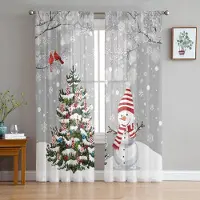 Household supplies MH Julgran Snögubbe Snöflinga Grå Skira Gardiner för Vardagsrumsdekoration Fönstergardiner Kök Tyll Voile Gardiner W135 x H115cm x1 gray
