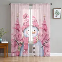 Household supplies MH Snögubbe Snöflinga Rosa Julgran Skira Gardiner för Vardagsrumsdekoration Fönstergardiner Kök Tyll Voilegardiner W135 x H115cm x1 white