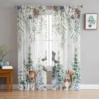 Household supplies MH Jul Snögubbe Bär Tall Ekorre Skira Gardiner för Vardagsrumsdekoration Fönstergardiner Kök Tyll Voilegardiner W135 x H115cm x1 white
