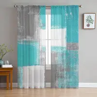 Household supplies MH Olja Målning Abstrakt Geometrisk Aqua Blå Skira Gardiner för Vardagsrumsdekoration Fönstergardiner Kök Tyg Gardiner W135 x H115cm x1