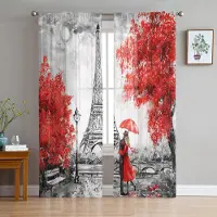 Household supplies MH Omfamna Paris Höst Lönnlöv Konst Skira Gardiner för Vardagsrumsdekoration Fönstergardiner Kök Tyll Voile Gardiner W135 x H115cm x1 red