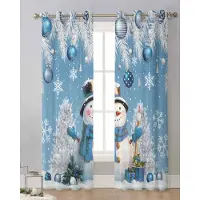 Household supplies MH Jul Snögubbe Tallblad Julkula Blå Genomskinliga Gardiner Sovrumsdekoration Fönstergardiner Kök Tyll Voile Gardiner W135 x H115cm x1