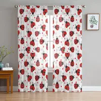Household supplies MH Röd nyckelpiga Kärlek Vita Skira Gardiner för Vardagsrumsdekoration Fönstergardiner för Kök Tyll Voile Organza Gardiner W135 x H115cm x1