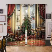 Household supplies MH 2 st julköksgardiner Vintageatmosfär Stort gammaldags fönster Julgran Olika presenter Lämpliga för vardagsrum 29x65in(75x166cm) gray