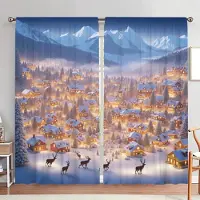 Household supplies MH 2 st Vinterkväll Snölandskap Tryckt Gardin för Jul Heminredning - Kanalficka Fönsterbehandling för Sovrum, Kontor 52.5cmX116cm X 2pcs