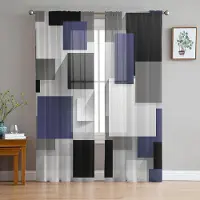 Household supplies MH Geometriska Marinblå Grå Svart Abstrakta Skira Gardiner för Vardagsrumsdekoration Fönstergardiner Kök Tyll Voile Gardiner W135 x H115cm x1