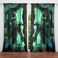 Household supplies MH 2 st Gardin med tryck av mänskligt skelett för Halloween Heminredning - Stångficka Fönsterbehandling för Sovrum, Kontor, Kök 52.5cmX116cm X 2pcs black