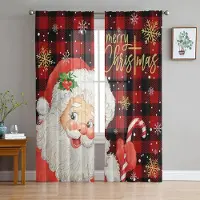 Household supplies MH Jul Jultomte Snöflinga Röd Svart Rutig Skira Gardiner Sovrumsdekoration Fönstergardin Kök Tyll Voile Gardiner W135 x H115cm x1 white