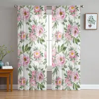 Household supplies MH Vintage Rosa Hibiskusblomma Vita Skira Gardiner för Vardagsrumsdekoration Fönstergardiner Kök Tyll Voile Gardiner W135 x H115cm x1