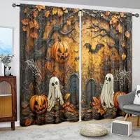 Household supplies MH 2 st Pumpa Kyrkogård Spöke Tryckt Gardin för Halloween Heminredning - Kanalficka Fönsterbehandling för Sovrum, Kontor, Kök 52.5cmX116cm X 2pcs