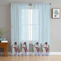 Household supplies MH Julgran Snöflinga Snögubbe Blå Skira Gardiner för Vardagsrumsdekoration Fönstergardiner Kök Tyll Voile Gardiner W135 x H115cm x1 white