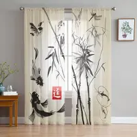 Household supplies MH Bambu Karp Kinesisk Tuschmålning Skira Gardiner för Vardagsrumsdekoration Fönstergardiner Kök Tyll Voile Organzagardiner W135 x H115cm x1