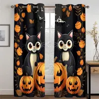 Household supplies MH 2 Delar Pumpahuvud Gardin Gul Svart Skräckgardin Halloween Vardagsrum Kök Balkong Sovrum Dekor Mode Mörkläggande 50W130H(CM)X2PCS&Hook