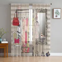 Household supplies MH Damernas omklädningsrum Kosmetika Ränder Skira gardiner för vardagsrumsdekoration Fönstergardiner Kök Tyll Voilegardiner W135 x H115cm x1
