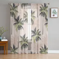 Household supplies MH Tropisk Växt Palmträd Skira Gardiner för Vardagsrumsdekoration Fönstergardiner för Kök Tyll Voile Organza Gardiner W135 x H115cm x1