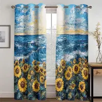 Household supplies MH Romantiskt solroslandskap i havet Gardiner Oljemålning Spektakulär Passform Sovrum Kontor Vardagsrum Kök Inredning 2 st 50W130H(CM)X2PCS&Hook