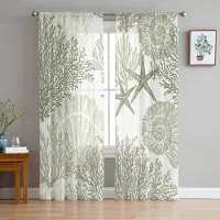 Household supplies MH Salviagrön Ocean Koraller Snäckor Sjöstjärna Abstrakt Skira Gardiner för Vardagsrum Fönstergardiner Kök Tyll Voile Gardiner W135 x H115cm x1