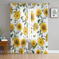 Household supplies MH Solrosmönster Retro Genomskinliga Gardiner för Vardagsrumsinredning Fönstergardiner för Kök Tyll Voile Organza Gardiner W135 x H115cm x1