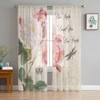 Household supplies MH Trollslända Krona Ros Blomma Skira Gardiner för Vardagsrumsdekoration Fönstergardiner för Kök Tyll Voile Organza Gardiner W135 x H115cm x1