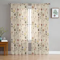 Household supplies MH Retro Blommiga Vildblommor Skira Gardiner för Vardagsrumsdekoration Fönstergardiner för Kök Tyll Voile Organza Gardiner W135 x H137cm x1