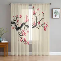 Household supplies MH Körsbärsblomgren Blomma Kinesisk Stil Skira Gardiner för Vardagsrumsinredning Fönstergardiner Kök Tyll Voile Gardiner W135 x H115cm x1