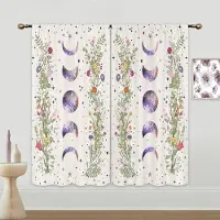 Yiran Furniture 2 st Sol Måne Gardin Konstellation Fönstergardiner Gotisk Boho Mandala Gardiner För Vardagsrum, Sovrum, Kök, Heminredning W50xH130(CM)x2pcs&Grommet Top white