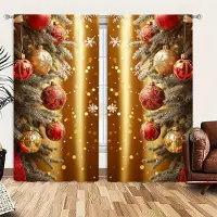 Household supplies MH 2 st Julkula Tryckt Gardin för Jul Heminredning - Stångficka Fönsterbehandling för Sovrum, Kontor, Kök 52.5cmX116cm X 2pcs black