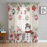 Household supplies MH Julkula Julstjärna Snöflinga Snögubbe Gåva Älg Skira Gardiner Rumsdekoration Fönstergardiner Kök Tyll Voilegardiner W135 x H115cm x1