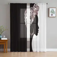 Household supplies MH Svart Kvinna Svart Vit Genomskinliga Gardiner för Vardagsrumsinredning Fönstergardiner för Kök Tüll Voile Organza Gardiner W135 x H115cm x1