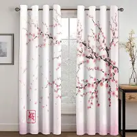 Household supplies MH Tecknad Djur Katt Blommigt Flygande Trana Gardin Lämplig För Barn Vardagsrum Kök Sovrum Balkong Fönsterdekor 2 Paneler 50W130H(CM)X2PCS&Hook