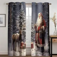 Household supplies MH 3D Julgardiner Jultomte Älg Snögardin Vardagsrum Sovrum Kök Balkong Fönster Dekorativa Gardiner Set om 2 50W130H(CM)X2PCS&Hook