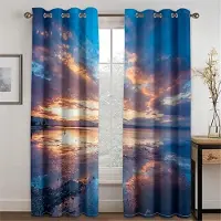 Household supplies MH Säsongsvy Snöberg Hav 3D-gardiner Lila Blå Gardiner Sovrum Balkong Fönster Dekorativa Gardiner 2 paneler 50W130H(CM)X2PCS&Hook