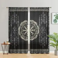 Household supplies MH 2 stycken, mystiska rungeometriska totemgardiner - halvljusblockerande - lämpliga för vardagsrum, sovrum, kök, heminredning W150CM H166CM&Rod pocket