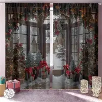 Household supplies MH Moderna julpolyesterdörrgardiner - 2-delars set Festligt digitaltryck, Maskintvättbara, Juldekoration Vardagsrum W65X60H(cm)X2Pcs&Grommet Top