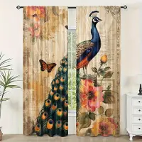 Yiran Furniture 2-delars set Gardiner med livfullt påfågeltryck Design med kanal för stång För vardagsrum Kök Sovrum Fönsterblinds Heminredning cortinas 100W130H(CM)40x51in&Grommet Top